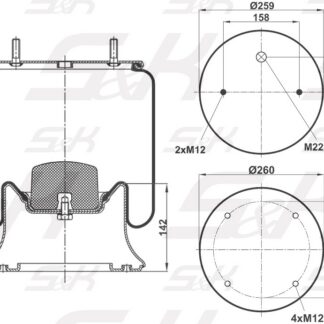 Пневмоподушка со стаканом 4004 (сталь 4отв.M12) / S&K GMBH